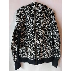 LULULEMON Scuba Hoodie III Fleur Sombre white black floral print jacket size 10